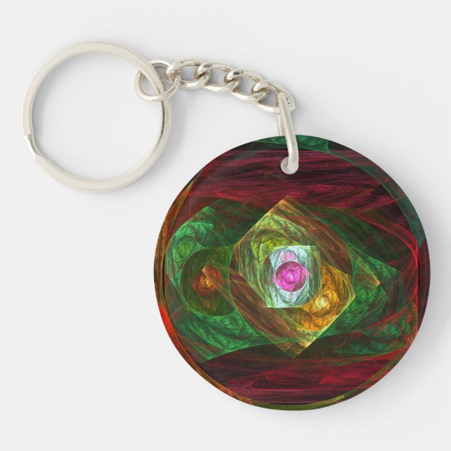 Dynamic Connections Luminous Abstract Fractal Art Key Ring (Front)