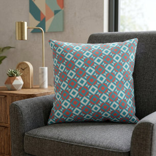 Dynamic Coral Teal Geometric Optical Pattern Cushion