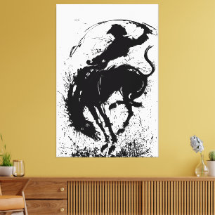 Dynamic Cowboy Rodeo Silhouette Art Canvas Print