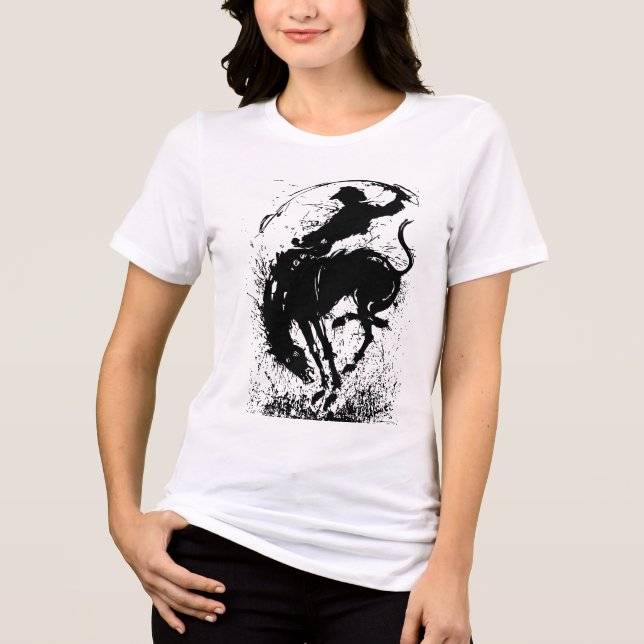Dynamic Cowboy Rodeo Silhouette Art Tri-Blend Shirt (Front)