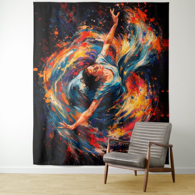Dynamic Dancing Woman Swirling Colours Abstract Tapestry (In Situ)