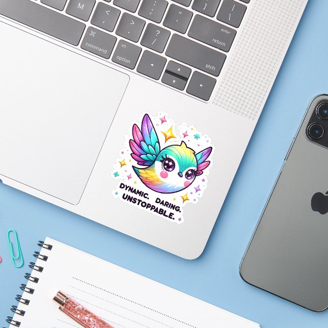 Dynamic Daring Unstoppable Motivational Sticker (Laptop w/ iPhone)