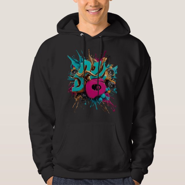 Dynamic DJ Splash Art - Music Producer Typography Hoodie (Front)