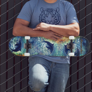 Dynamic Dolphin Ocean Wave Painted Skateboard 