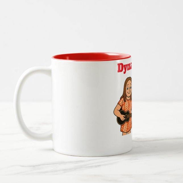 Dynamic Duo  Girl and Chihuahua playing ukes Two-Tone Coffee Mug (Left)