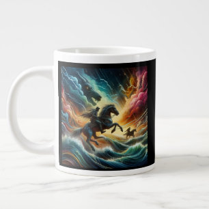 Dynamic Duo: Stormy Horseback Adventure Large Coffee Mug