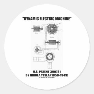 Dynamic Electric Machine US Patent 390721 By Tesla Classic Round Sticker