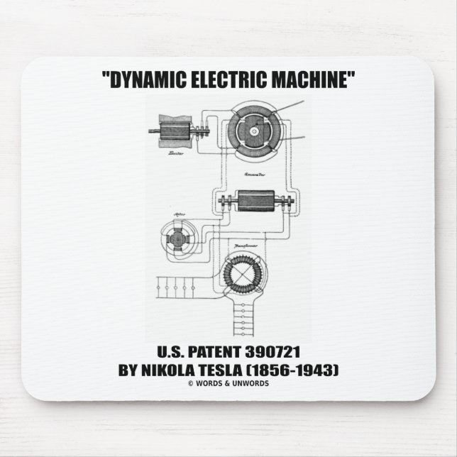Dynamic Electric Machine US Patent 390721 By Tesla Mouse Mat (Front)