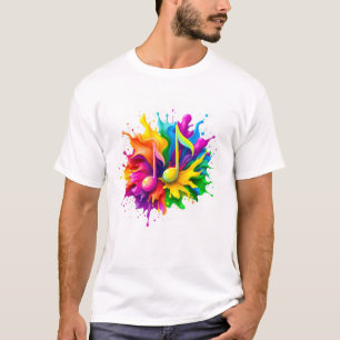 dynamic explosion of colourful paint forming T-Shirt