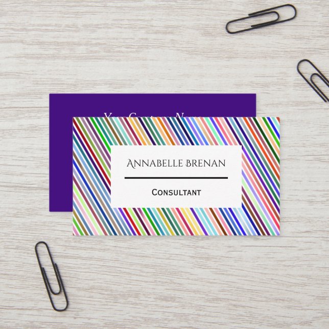 Dynamic Eye Catching Colourful Pinstripes Business Card (Front/Back In Situ)