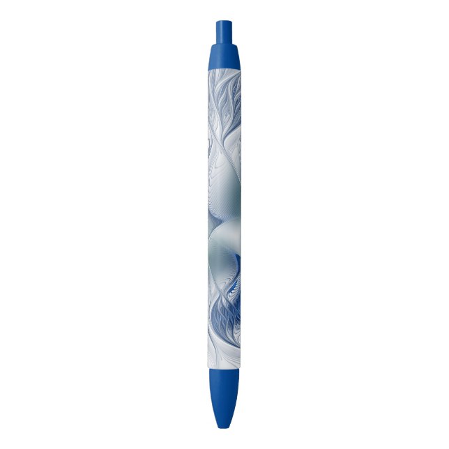 Dynamic Fantasy Abstract Blue Tones Fractal Art Black Ink Pen (Front Vertical)