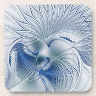 Dynamic Fantasy Abstract Blue Tones Fractal Art Coaster