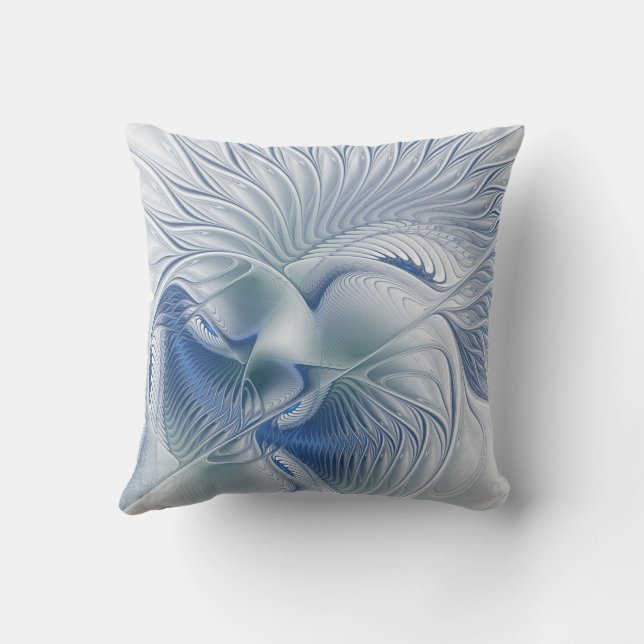 Dynamic Fantasy Abstract Blue Tones Fractal Art Cushion (Back)