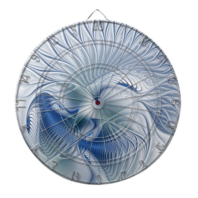 Dynamic Fantasy Abstract Blue Tones Fractal Art Dartboard (Front)