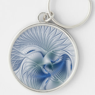 Dynamic Fantasy Abstract Blue Tones Fractal Art Key Ring