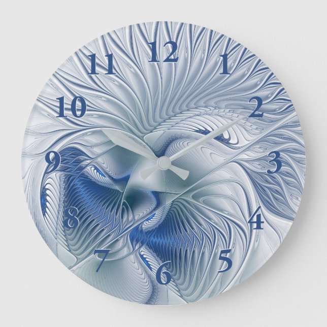 Dynamic Fantasy Abstract Blue Tones Fractal Art Large Clock (Front)