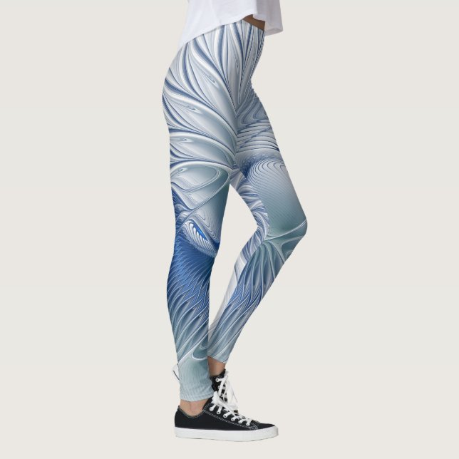 Dynamic Fantasy Abstract Blue Tones Fractal Art Leggings (Right)