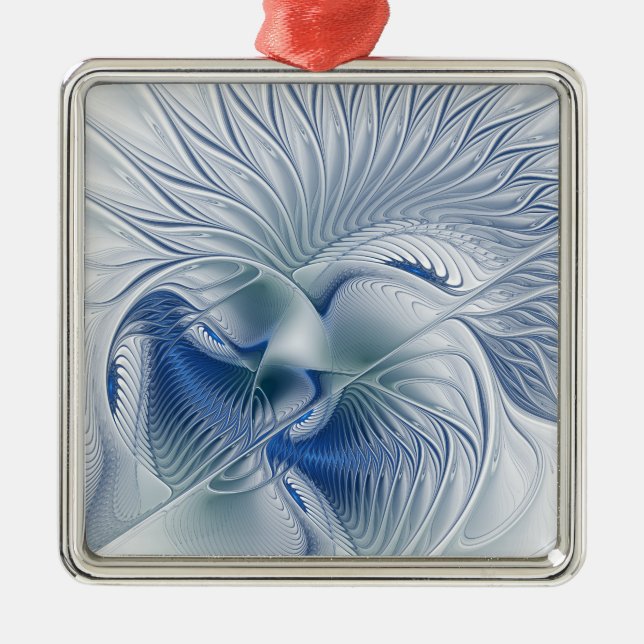 Dynamic Fantasy Abstract Blue Tones Fractal Art Metal Tree Decoration (Front)