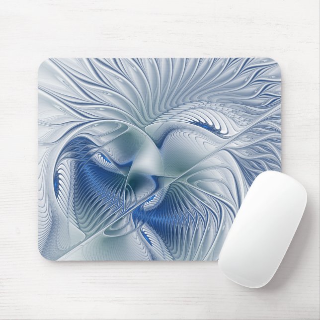 Dynamic Fantasy Abstract Blue Tones Fractal Art Mouse Mat (With Mouse)