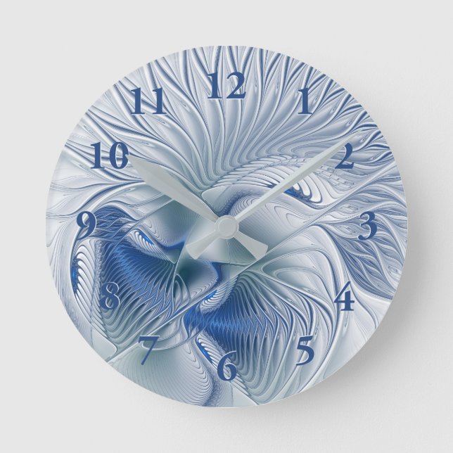 Dynamic Fantasy Abstract Blue Tones Fractal Art Round Clock (Front)