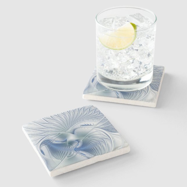 Dynamic Fantasy Abstract Blue Tones Fractal Art Stone Coaster (Side)