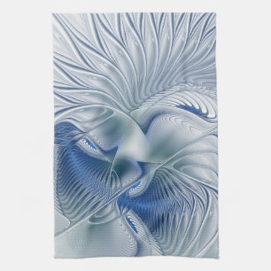 Dynamic Fantasy Abstract Blue Tones Fractal Art Tea Towel