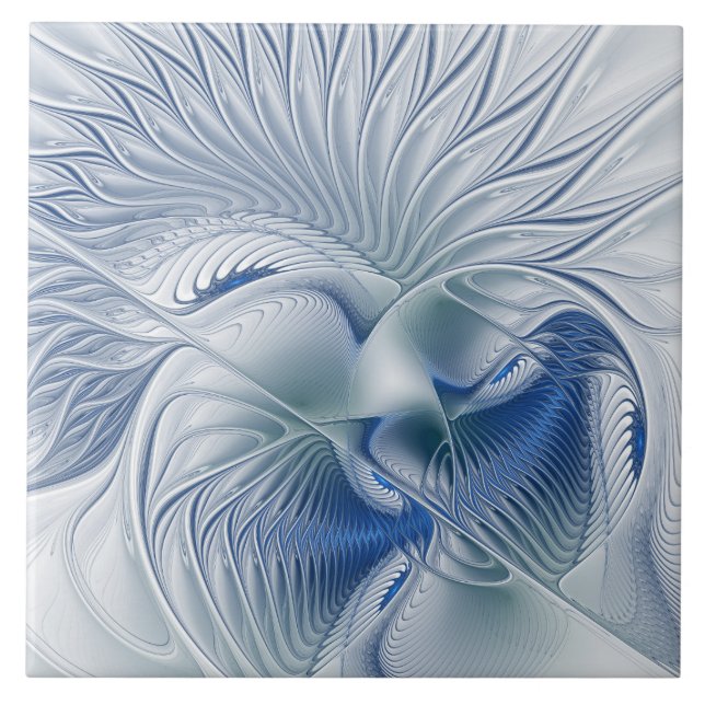 Dynamic Fantasy Abstract Blue Tones Fractal Art Tile (Front)