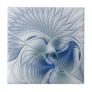 Dynamic Fantasy Abstract Blue Tones Fractal Art Tile