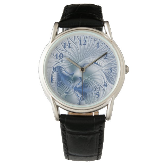 Dynamic Fantasy Abstract Blue Tones Fractal Art Watch (Front)