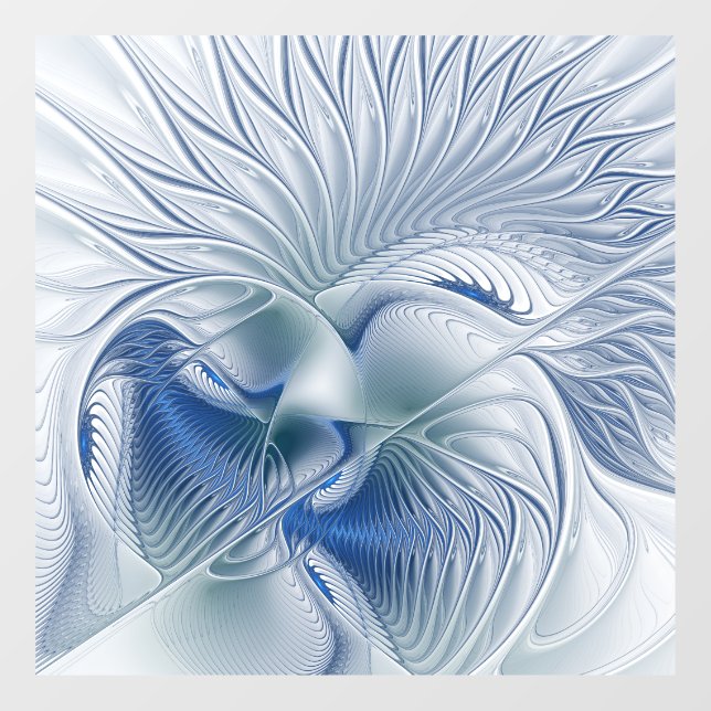 Dynamic Fantasy Abstract Blue Tones Fractal Art Window Cling (Sheet)