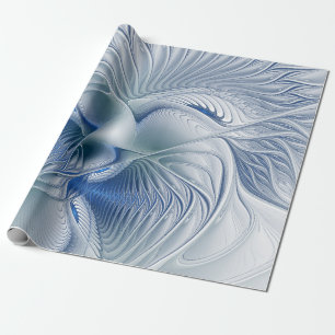Dynamic Fantasy Abstract Blue Tones Fractal Art Wrapping Paper