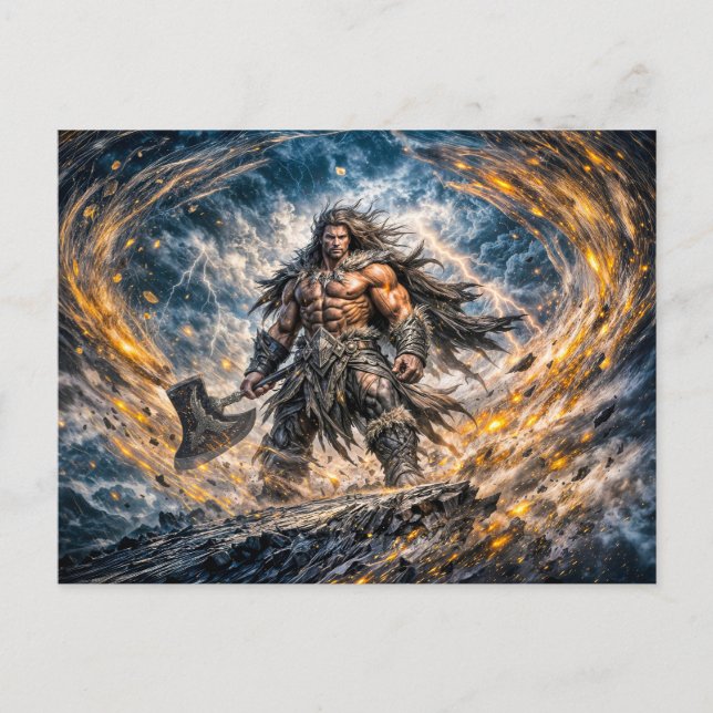 Dynamic Fantasy Berserker Warrior with Powerful Ba Postcard (Front)