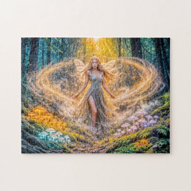 Dynamic Fantasy Elf in Enchanted Forest Mushroom M Jigsaw Puzzle (Horizontal)