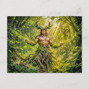 Dynamic Fantasy Faun in Enchanted Forest Atmospher Postcard