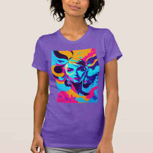 Dynamic Female Anime Face In Bright Blues T-Shirt