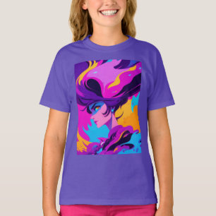 Dynamic Female Anime Profile In Bright Pinks T-Shirt