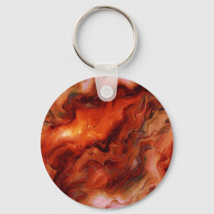 Dynamic Fluid Marble Pattern in Red and Orange Key Ring