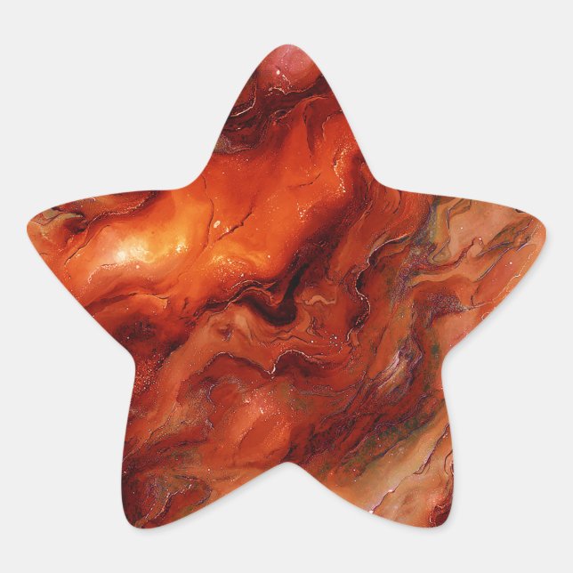 Dynamic Fluid Marble Pattern in Red and Orange Star Sticker (Front)
