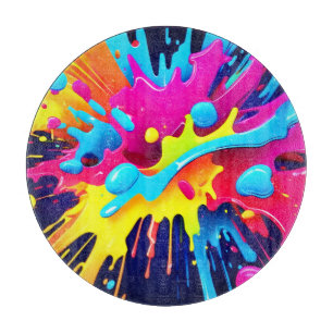 Dynamic Fluorescent Paint Streaks Cutting Board
