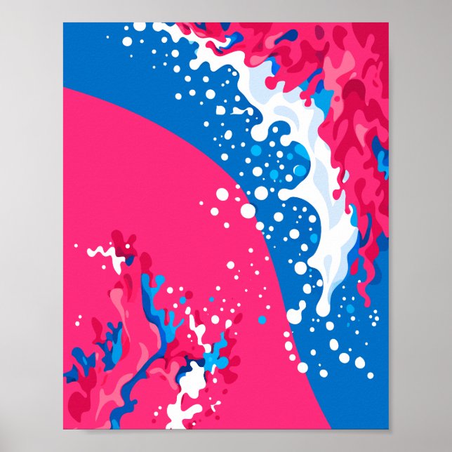 Dynamic Fusion of Pink, Blue and white Waves Poster (Front)