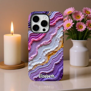 Dynamic Geode Art in Purple Hues iPhone 16 Pro Case