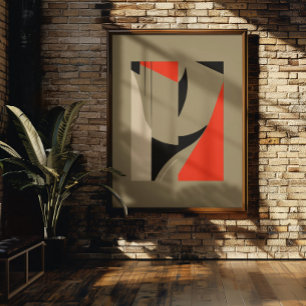 Dynamic Geometric Fusion – Red, Black, and Beige Poster