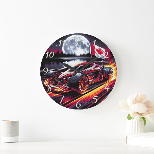 Dynamic go cart racing under a bright moon large clock (Home)