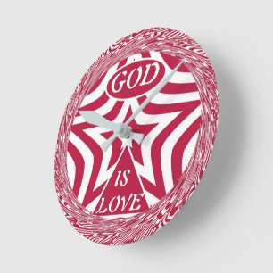 Dynamic God Is Love Star Red Swirl Wall Clock  
