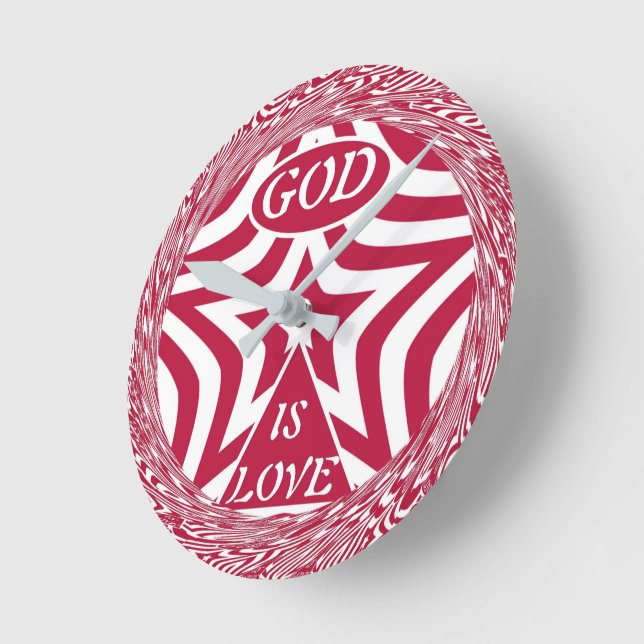 Dynamic God Is Love Star Red Swirl Wall Clock   (Angle)