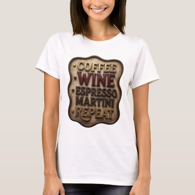Dynamic Gold COFFEE WINE ESPRESSO MARTINI REPEAT T-Shirt (Front)