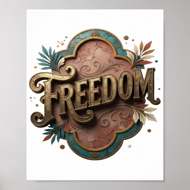 Dynamic Gold FREEDOM Artistic Motif Poster (Front)