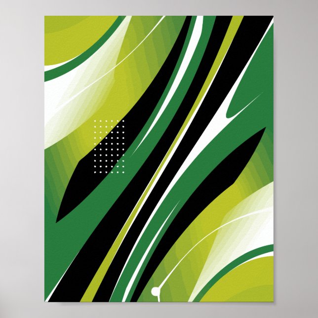Dynamic Green Abstract with Curved Stripes Poster (Front)