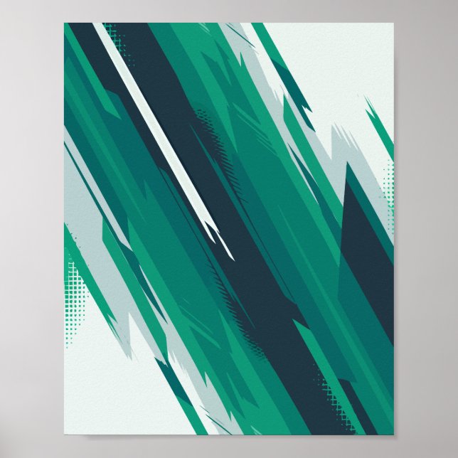 Dynamic Green Geometric Abstract Art Poster (Front)