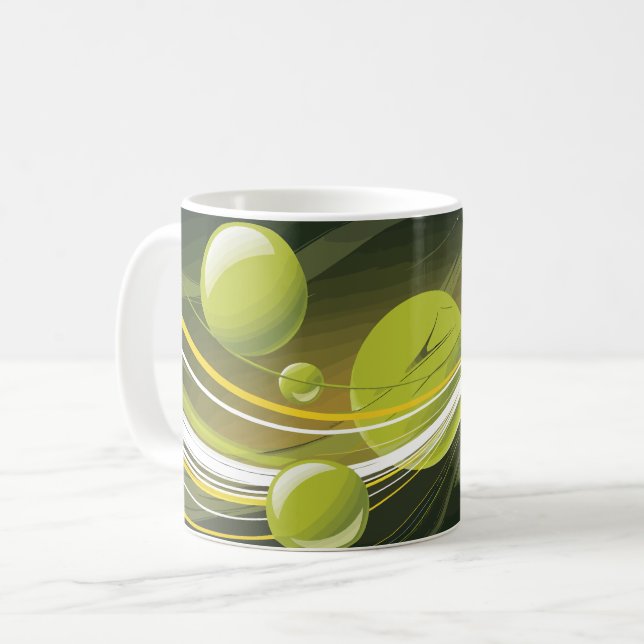Dynamic Green Sphere and Wave Abstract Design Coffee Mug (Front Left)